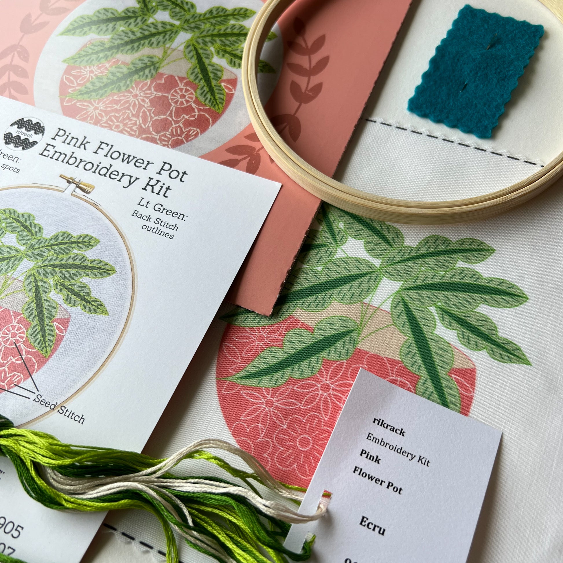 pot plant embroidery Pink Flower Pot Embroidery Kit