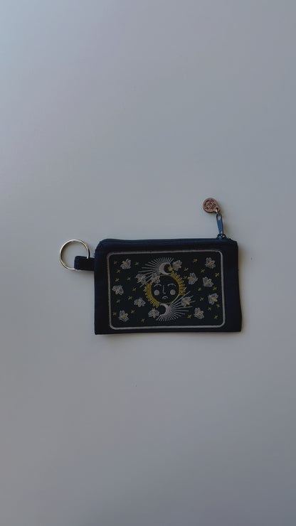 Moonglow embroidered zipper keyring pouch wallet