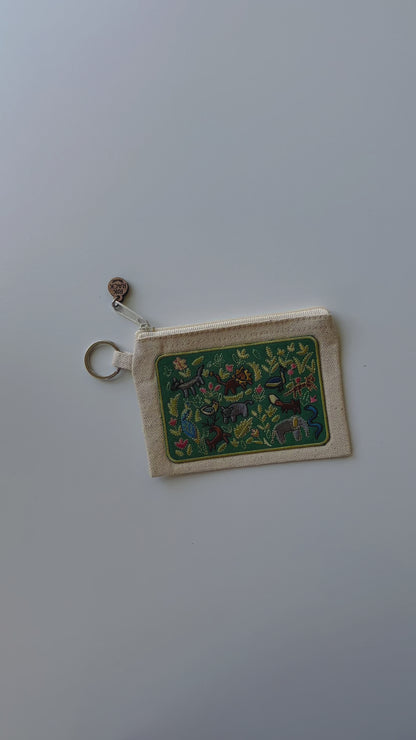 Wildlife embroidered zipper keyring pouch wallet