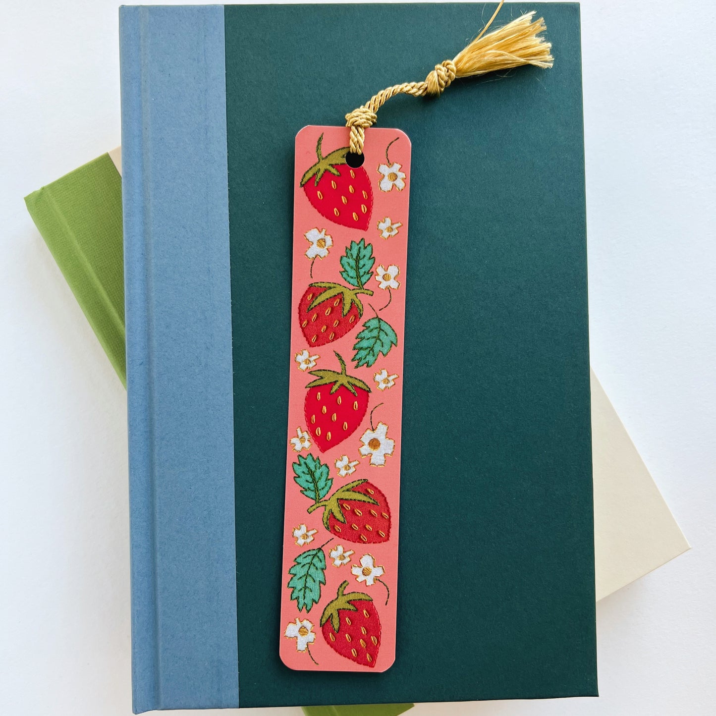 Strawberries Embroidery Tassel Bookmark