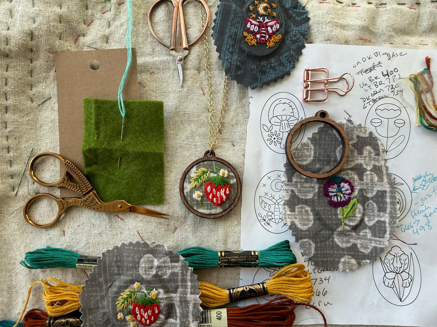 Strawberries Embroidery Necklace Kit