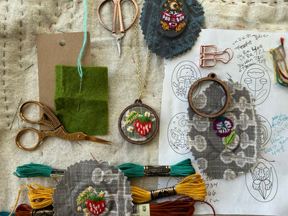 Strawberries Embroidery Necklace Kit