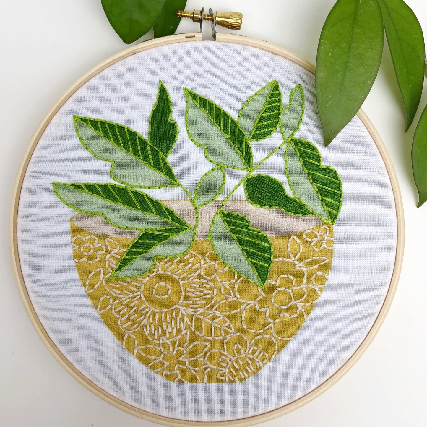 Yellow Flower Pot Embroidery Kit