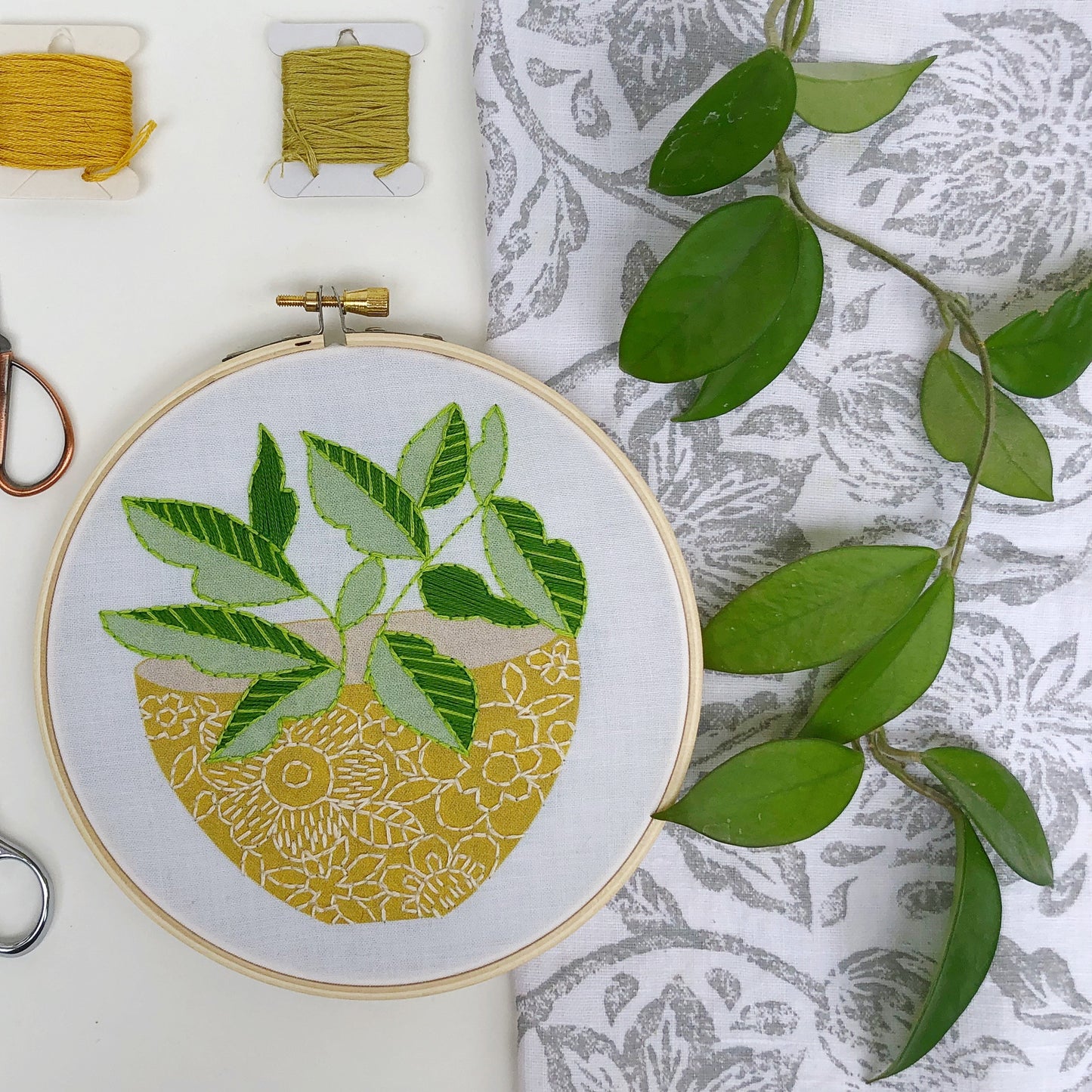 Yellow Flower Pot Embroidery Kit