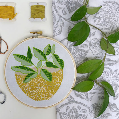 Yellow Flower Pot Embroidery Kit