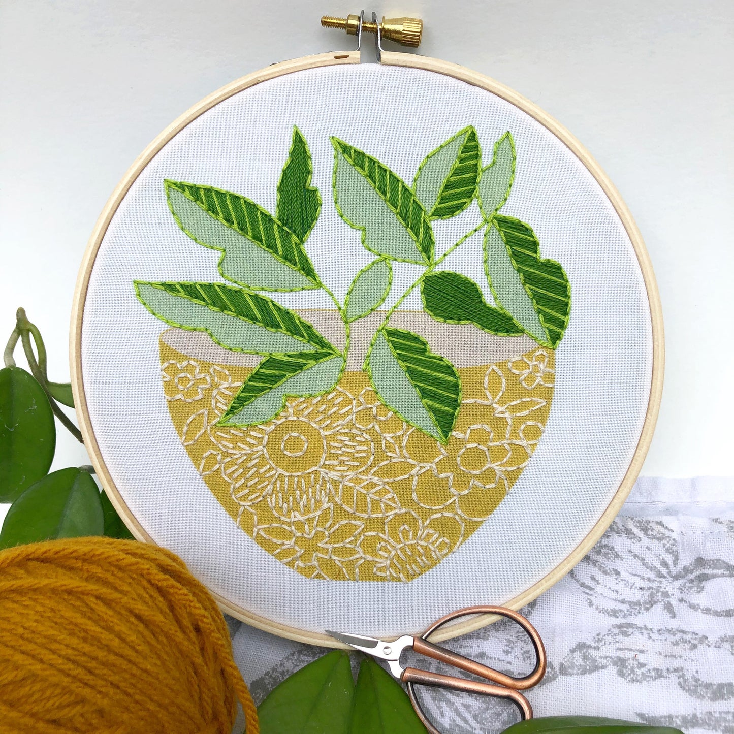 Yellow Flower Pot Embroidery Kit