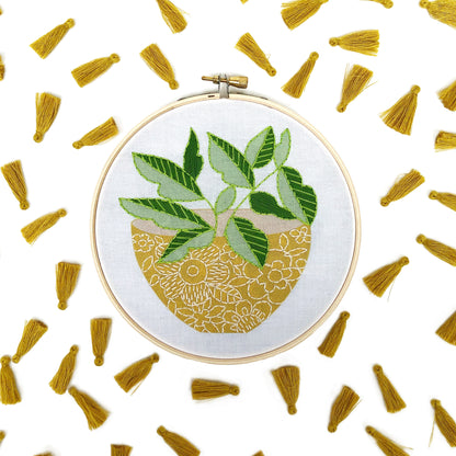 Yellow Flower Pot Embroidery Kit