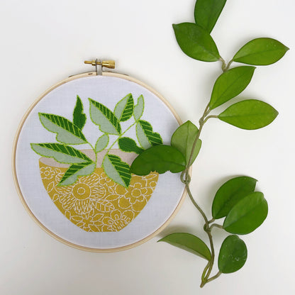 Yellow Flower Pot Embroidery Kit