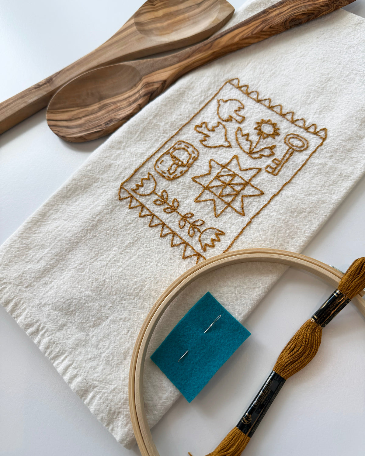 Yellow Folklore Tea Towel Embroidery Kit